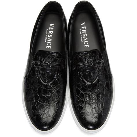 versace embossed crocodile slip-on sneakers|Versace Crocodile Embossed Loafers in Black for Men .